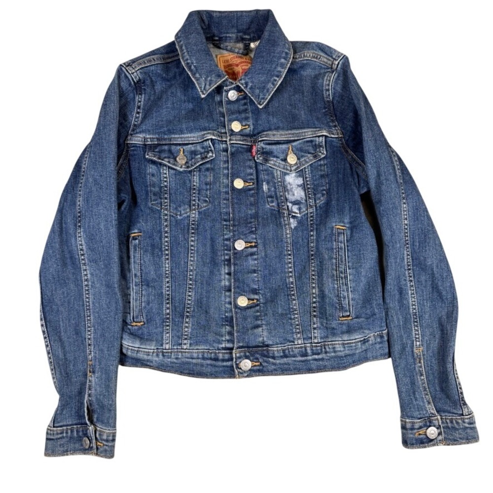 Levis Denim Trucker Jacket Women's Large Wash Distressed Blue Jean Jacket